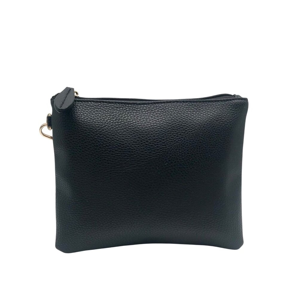 Black Faux Pebbled Leather Zip Pouch